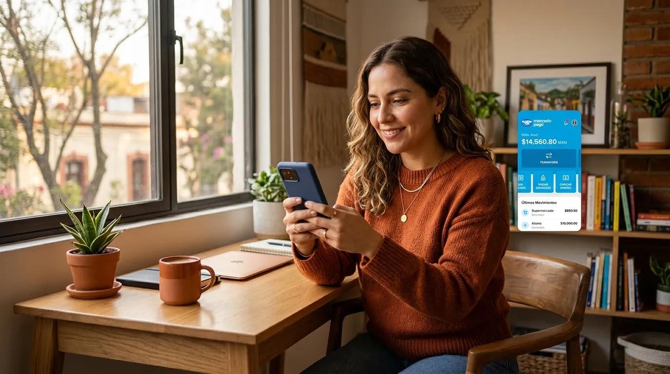 Persona usa servicios de una empresa fintech en México desde su casa