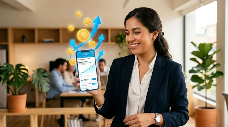 Persona muestra app de fintech para invertir en México en el celular