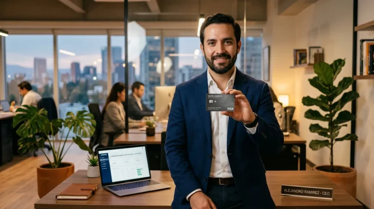 Persona empresaria revisando documentos financieros para solicitar una tarjeta de crédito para empresa en México