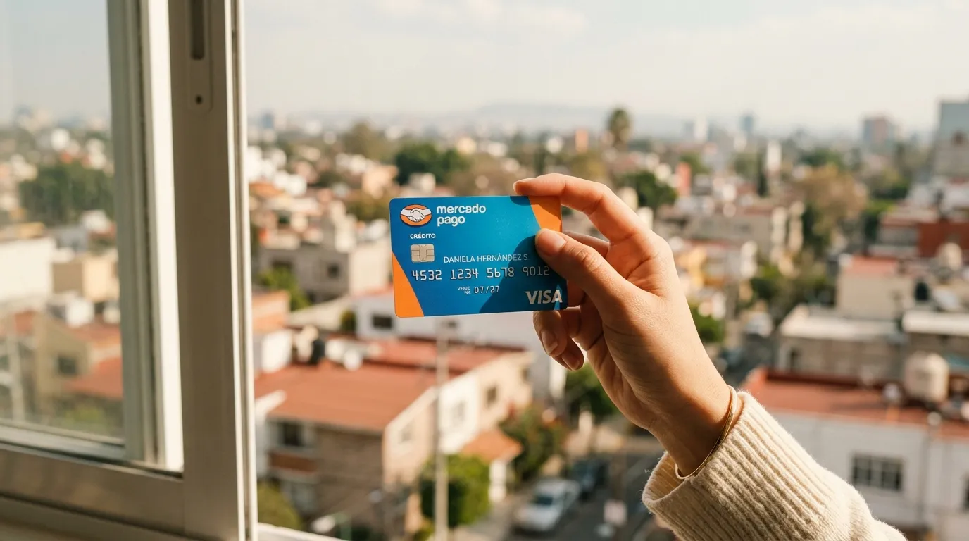 Tarjeta de crédito Mercado Pago con logo Visa en primer plano
