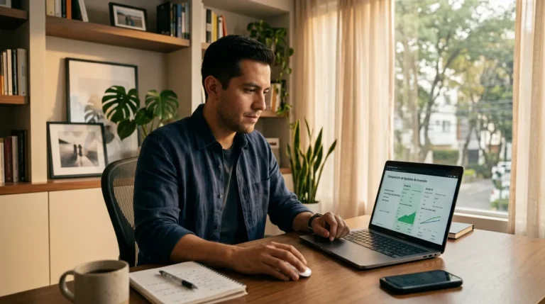 Hombre que consulta el Buró de Entidades Financieras en una laptop