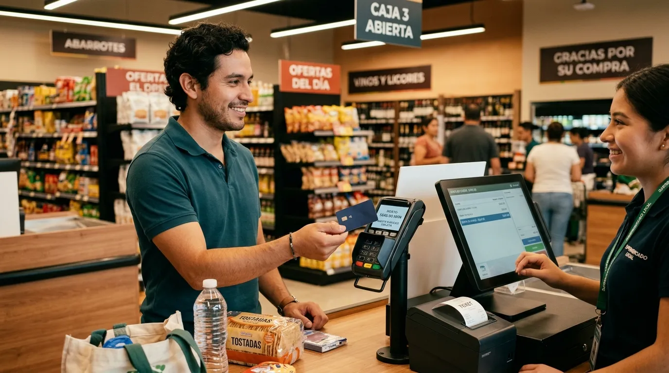 Hombre que usa una tarjeta de crédito para empezar a construir su historial crediticio