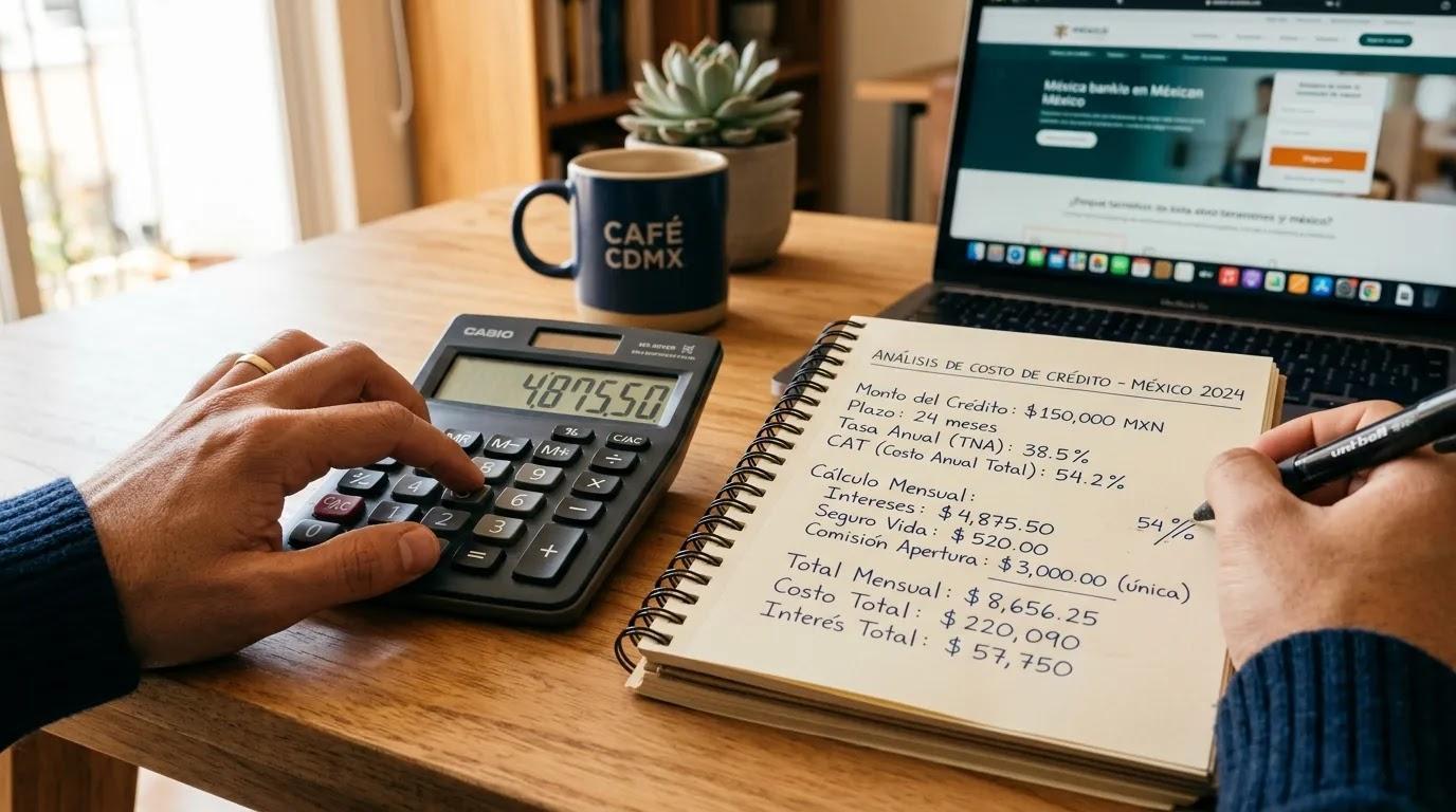 Persona calculando el CAT para comparar créditos en México