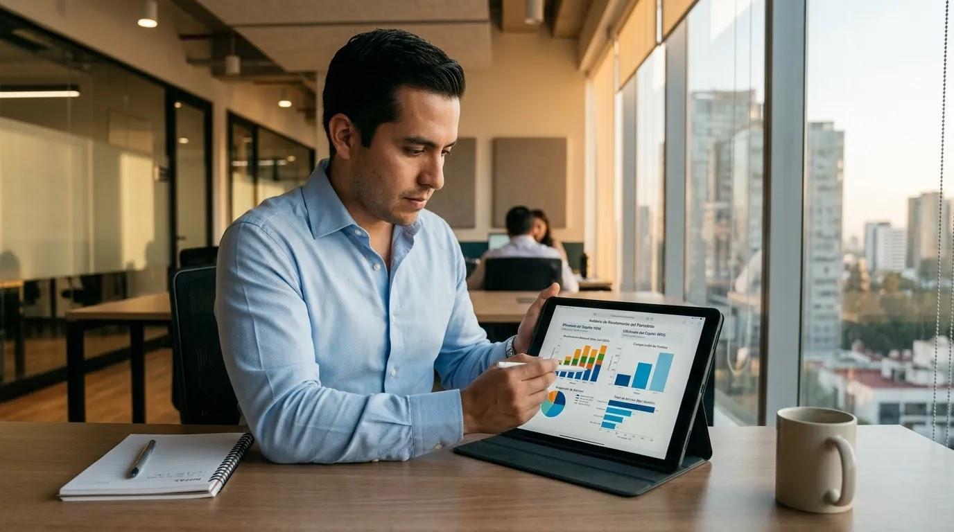 Hombre analizando la rentabilidad empresarial usando el ROIC