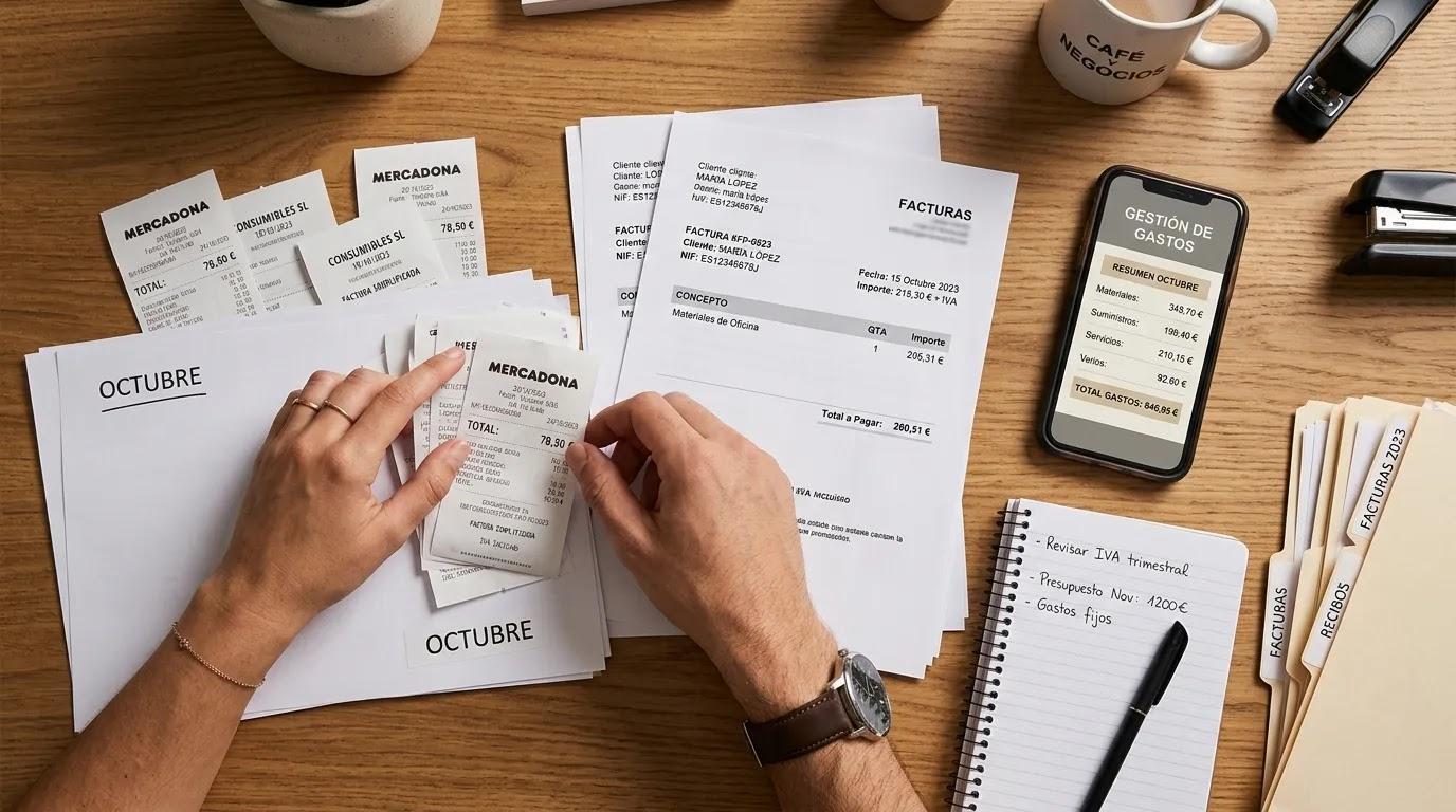 Personas organizando recibos para administrar gastos empresariales