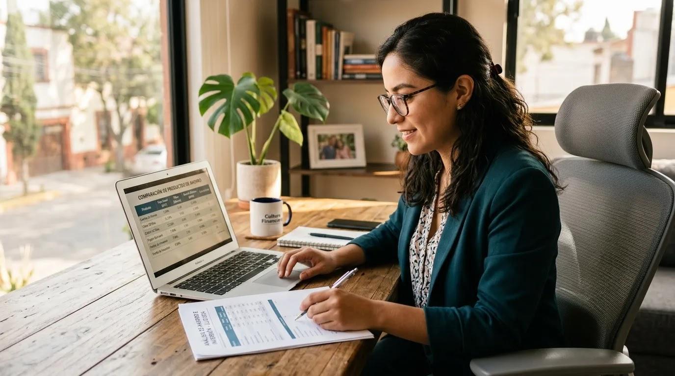 Mujer que analiza su GAT en una laptop para tomar mejores decisiones financieras