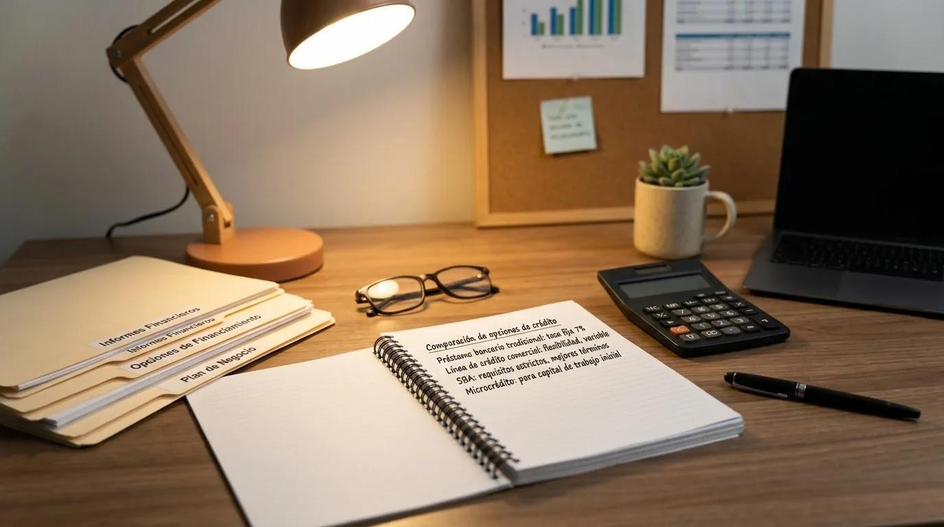Documentos financieros para evaluar crédito empresarial sobre un escritorio