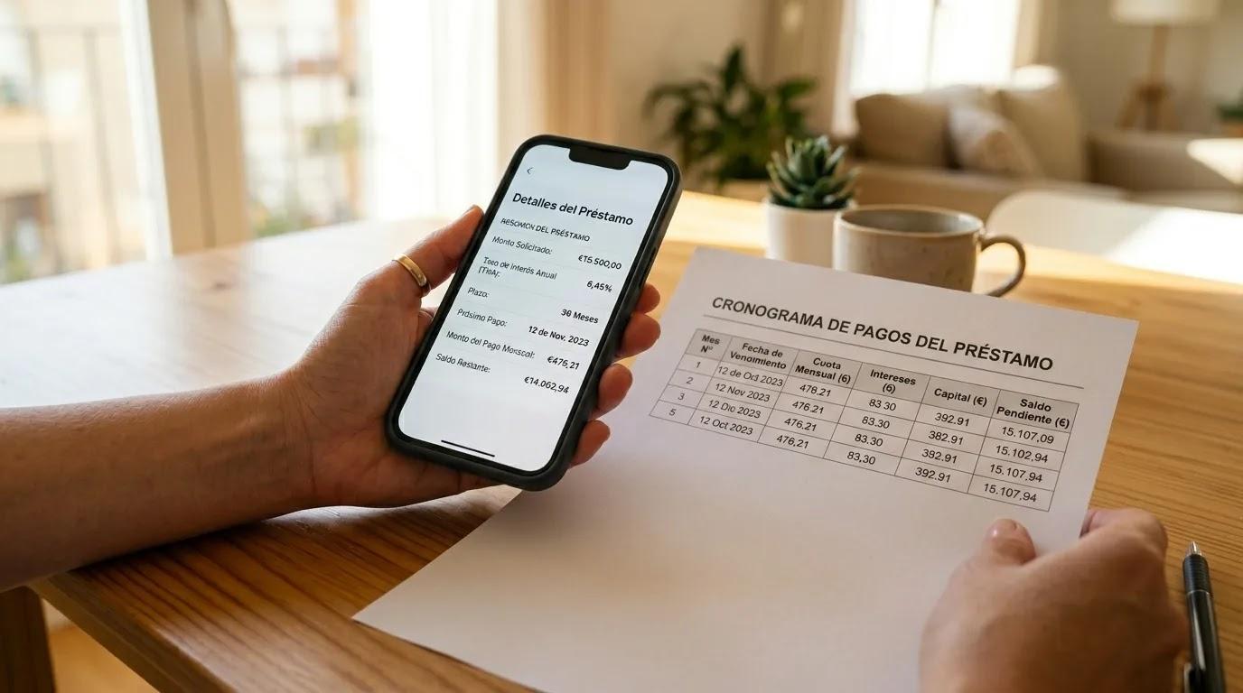 Persona evaluando criterios importantes para elegir un préstamo digital