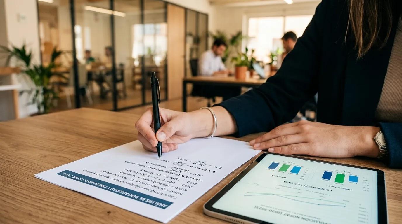 Persona calculando el NOPAT para determinar el ROIC de una empresa