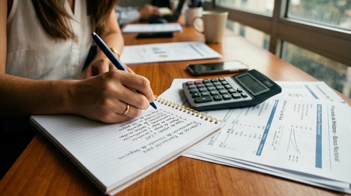 Persona evaluando criterios de financiamiento para tu proyecto de negocio.