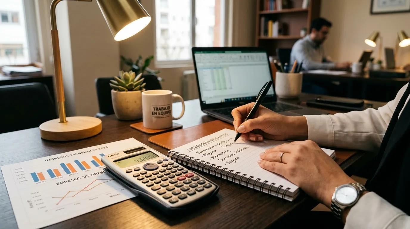 Persona emprendedora clasificando gastos fijos y variables de una empresa