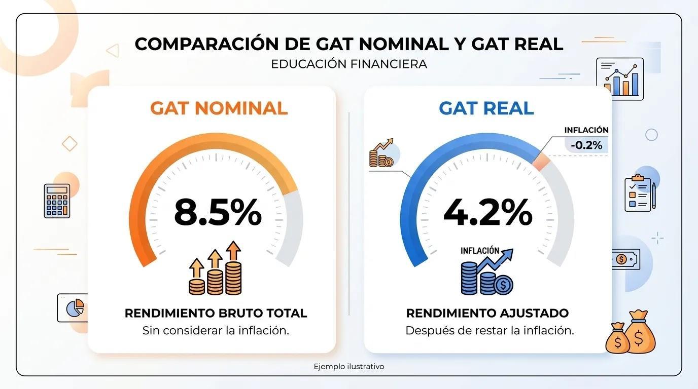 Diferencia entre GAT nominal y GAT real en productos financieros