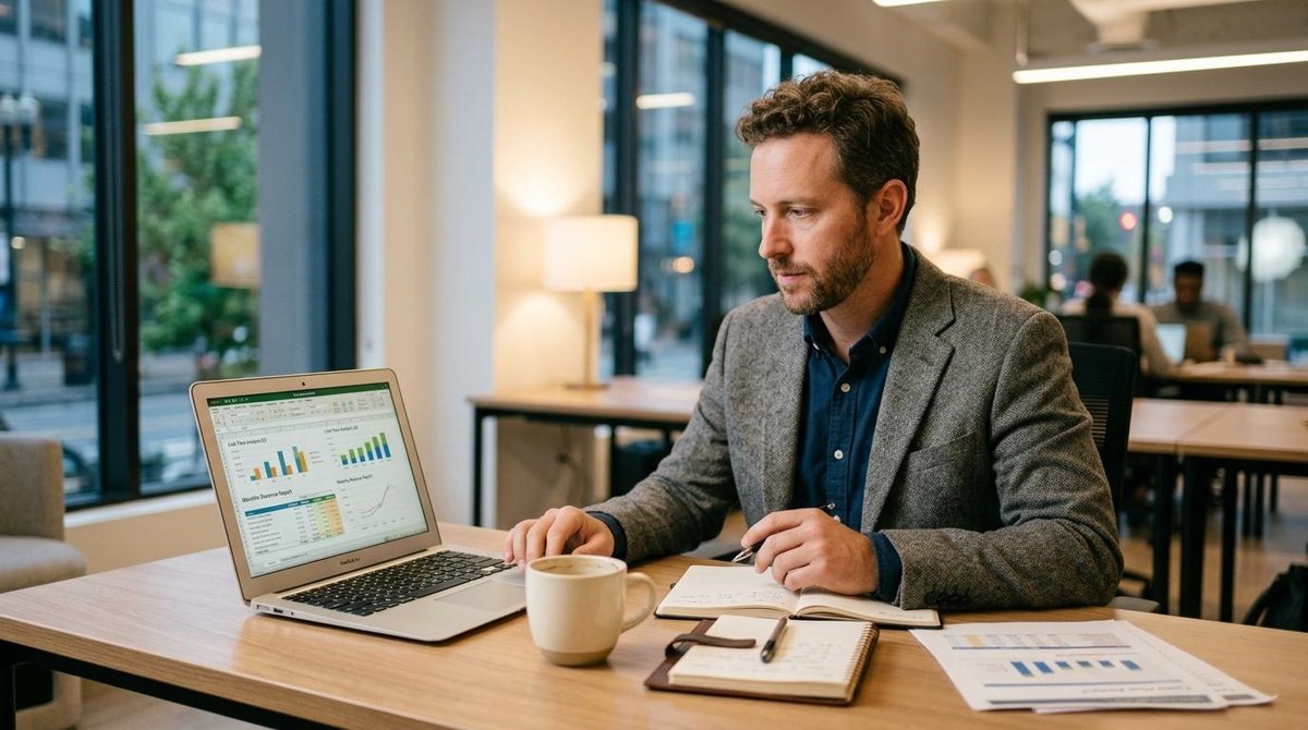 Persona empresaria revisando indicadores para un diagnóstico financiero empresarial.