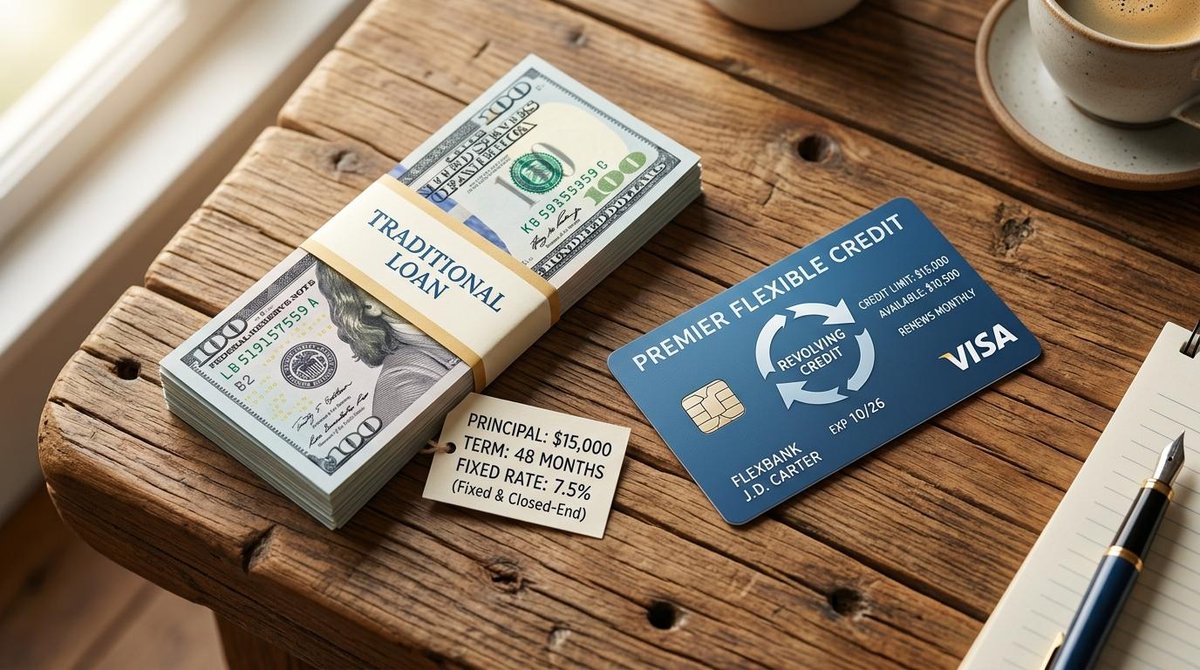 Diferencias entre crédito revolvente y préstamo tradicional para elegir la mejor opción de financiamiento.