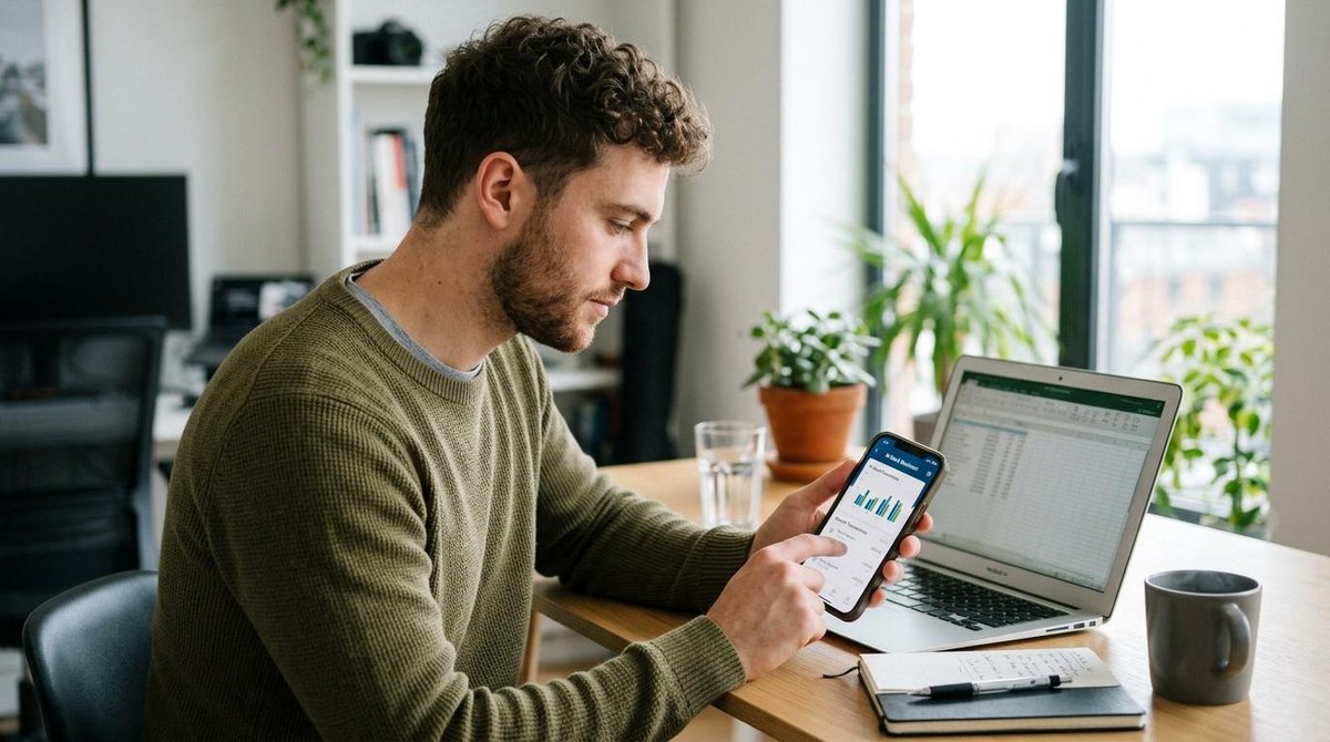 Joven que gestiona las finanzas digitales de su negocio