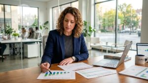 Mujer que estudia distintos tipos de financiamiento para pequeñas empresas